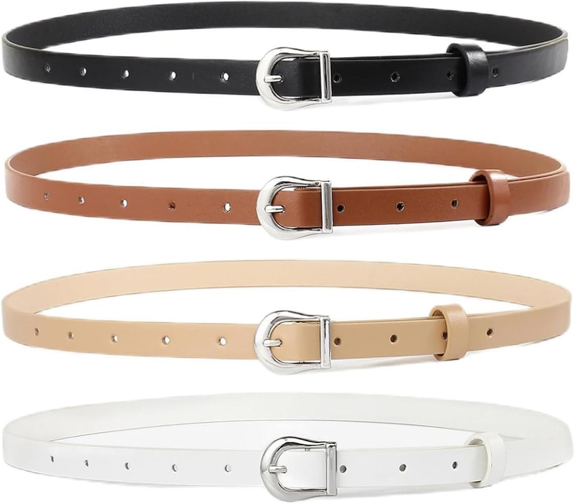 HOTWILL 4 Pack Women Skinny Belts for Jeans Dress Thin Waist Belt for Ladies with Gold Buckle 0.5... | Amazon (US)