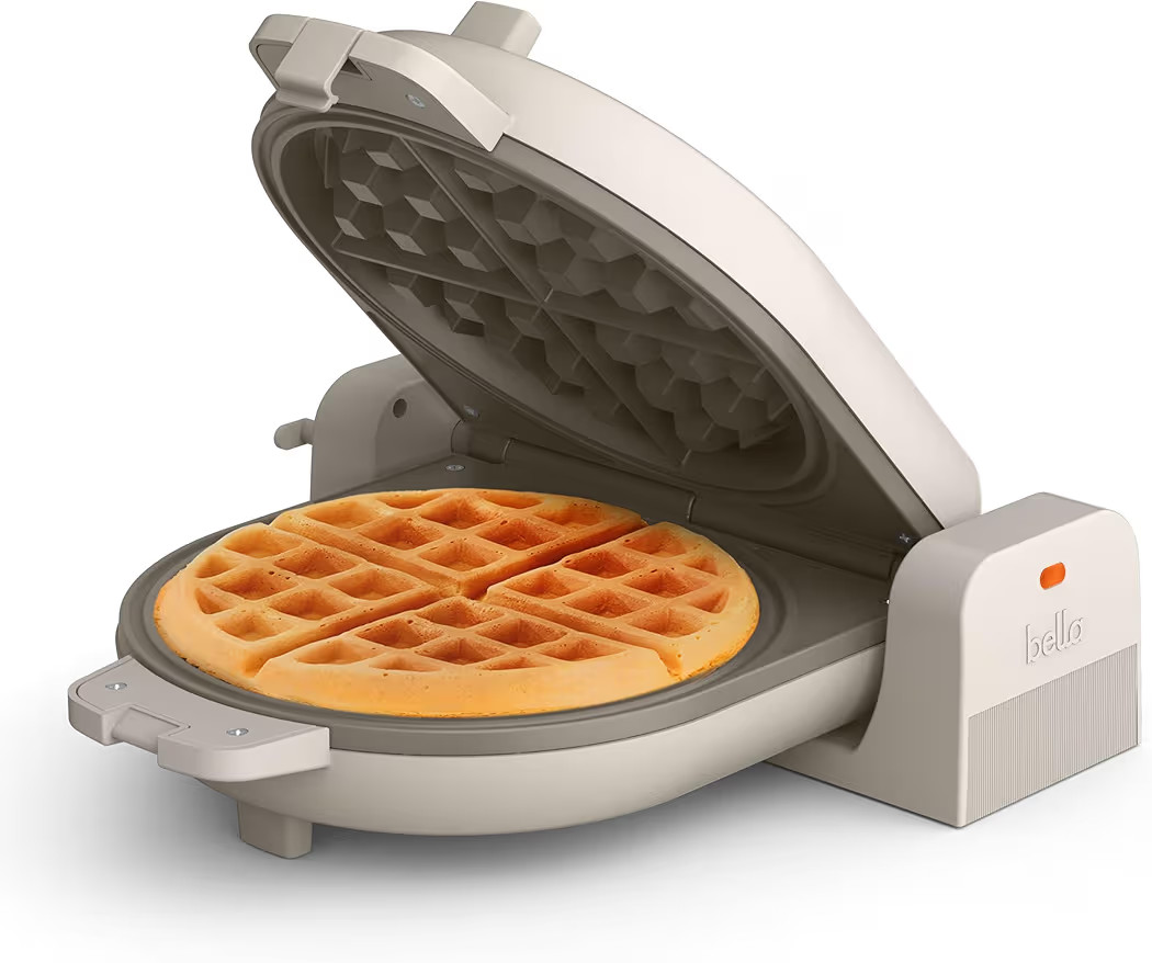 bella Flip-n-Store Waffle Maker with EverGood™ Ceramic Nonstick Coating, Fits-anywhere™ Kitchenware, Power Indicator Light, Cool Touch Handle & Cord Wrap, 7” Wide & 1" Deep Plates, 1000 Watt, Oatmilk | Amazon (US)