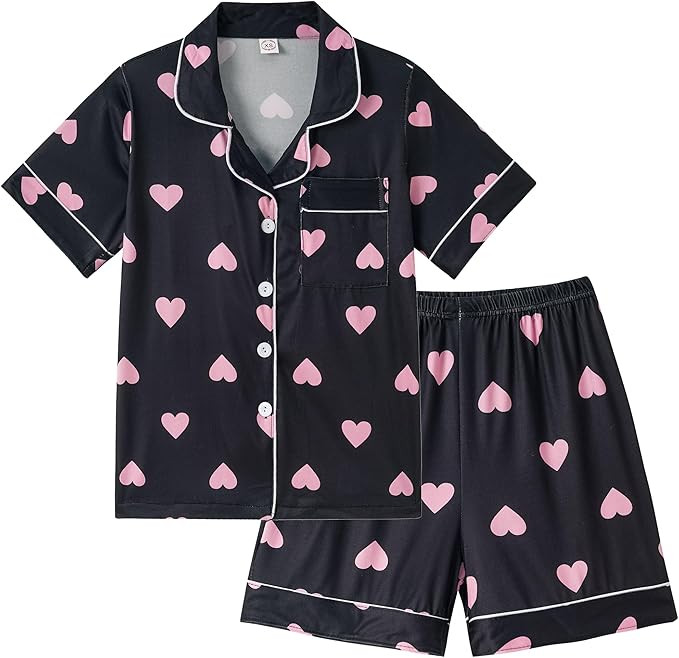 Vopmocld Girls 2PCS Pajama Sets Button Down Short Sleeve with Shorts Sleepwear Summer Cute Lounge... | Amazon (US)