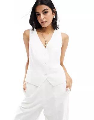 4th & Reckless linen look tailored cross back waistcoat co-ord in white | ASOS (Global)