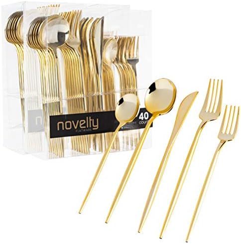 Novelty Modern Flatware Cutlery Disposable Plastic Combo Set 80 Count Luxury Gold, Service for 16 | Amazon (US)