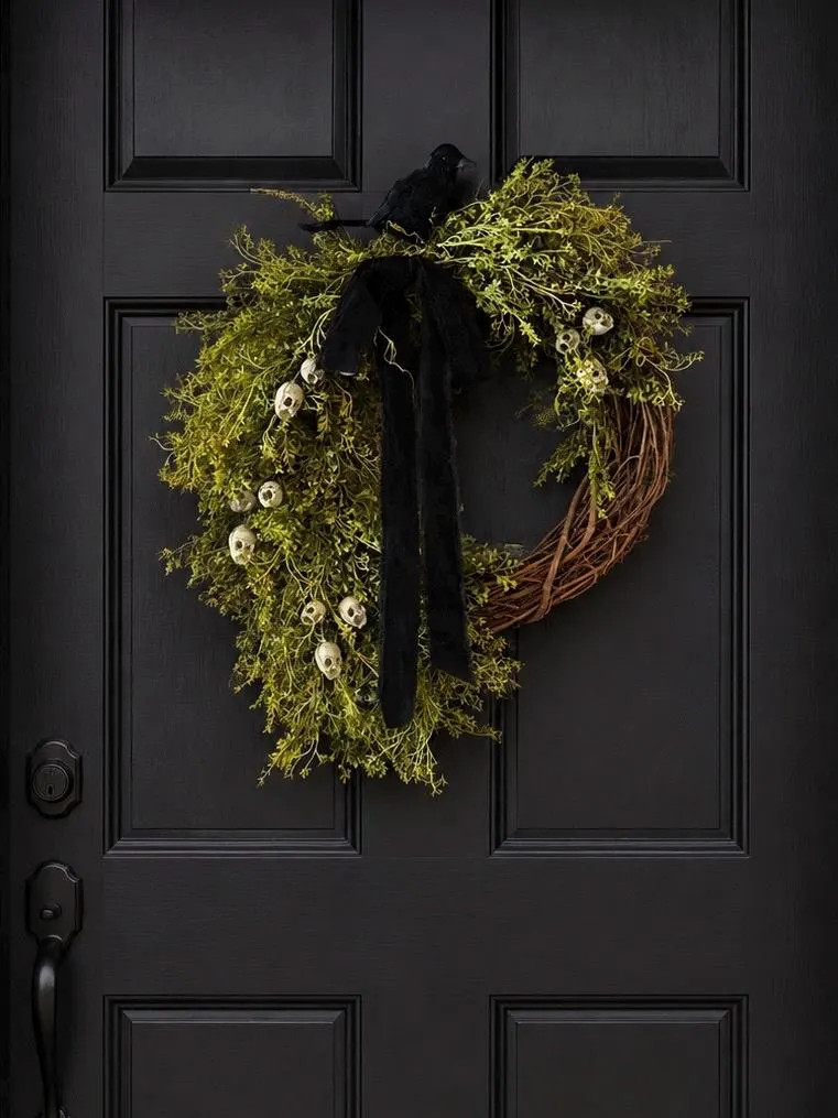 Elegant Gothic Halloween Wreath with Black Crow and Moody Greenery, Spooky Door Decor | Etsy (Global)