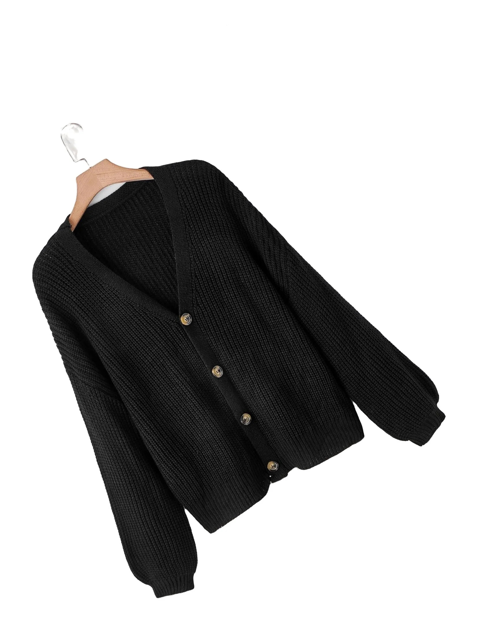 Casual Plain V neck Cardigan Long Sleeve Black Plus Size Cardigans (Women's Plus) | Walmart (US)
