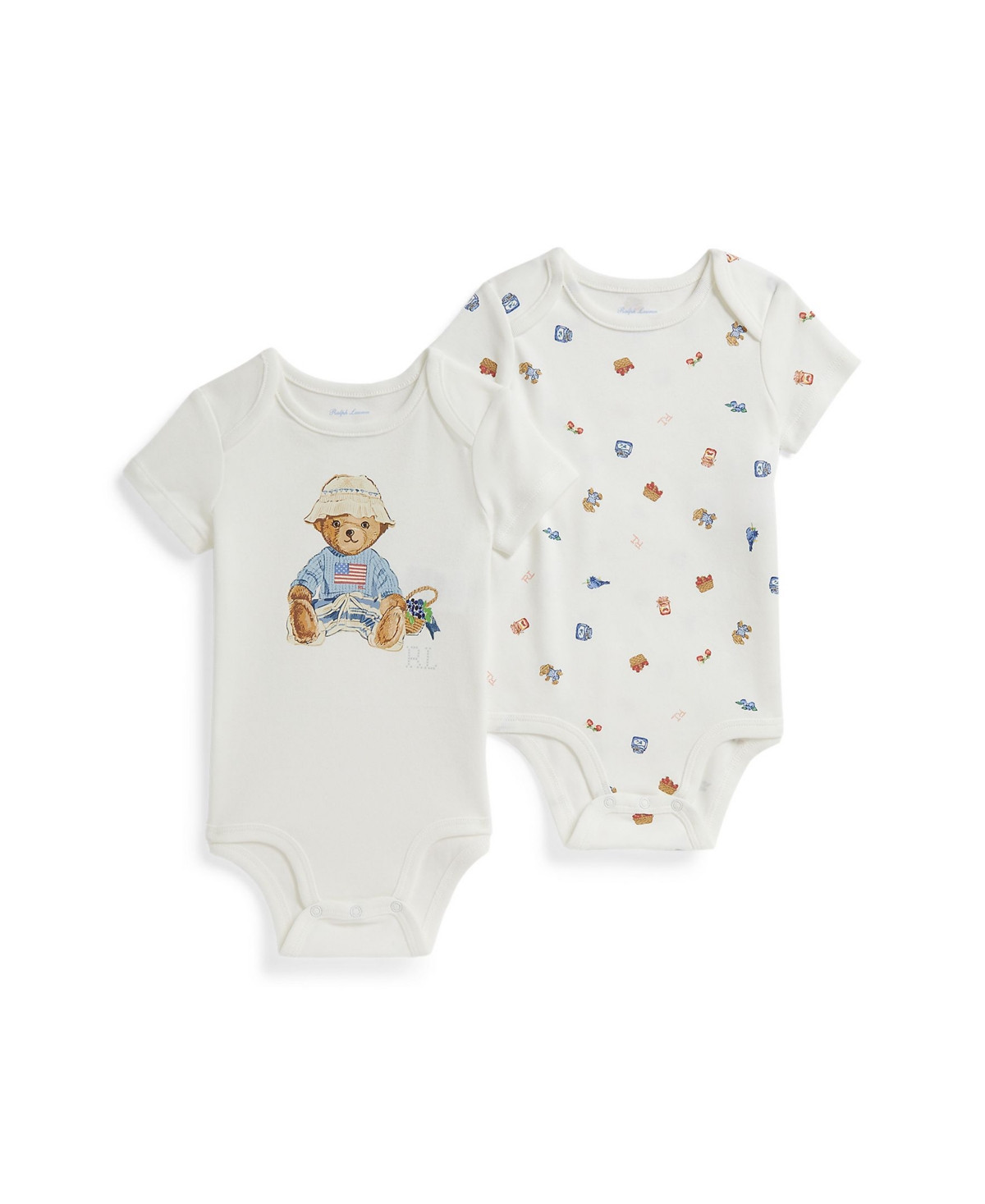Polo Ralph Lauren Baby Girls' Printed Short-Sleeve Bodysuit, 2-Piece Set - Berry Garden Girl Bear Toss | Macy's