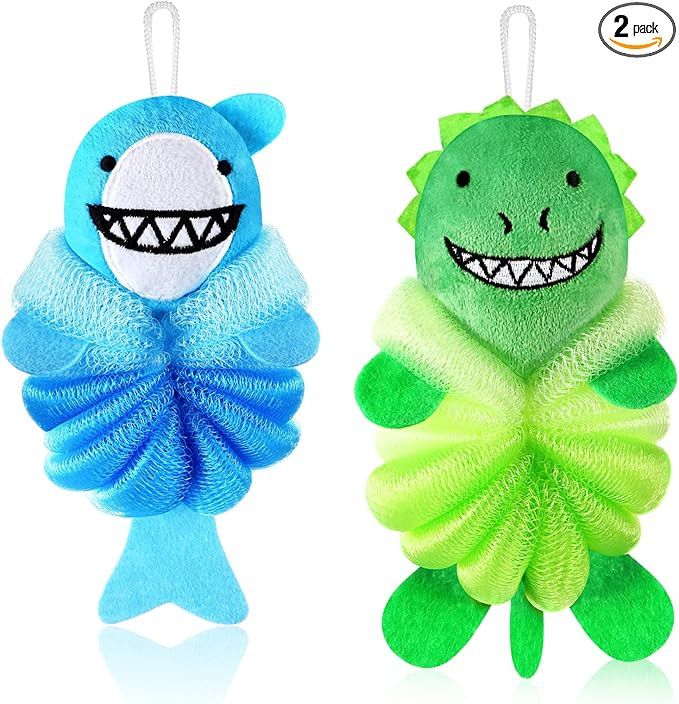2 Pcs Bath Loofahs Kids Toddler Cute Cartoon Bath Sponges Loofah Bath Pouf Body Scrubber Mesh Loo... | Amazon (US)