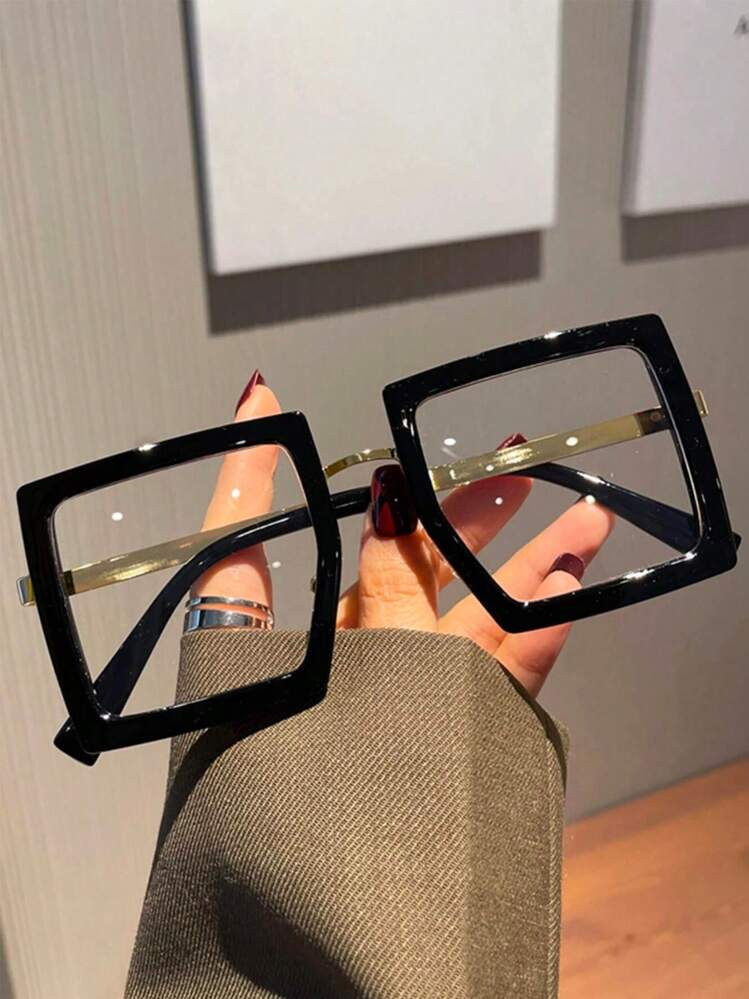 1pc Women's PC Large Frame Square, Gold Plastic Combo, Commuter, European & American Personality,... | SHEIN