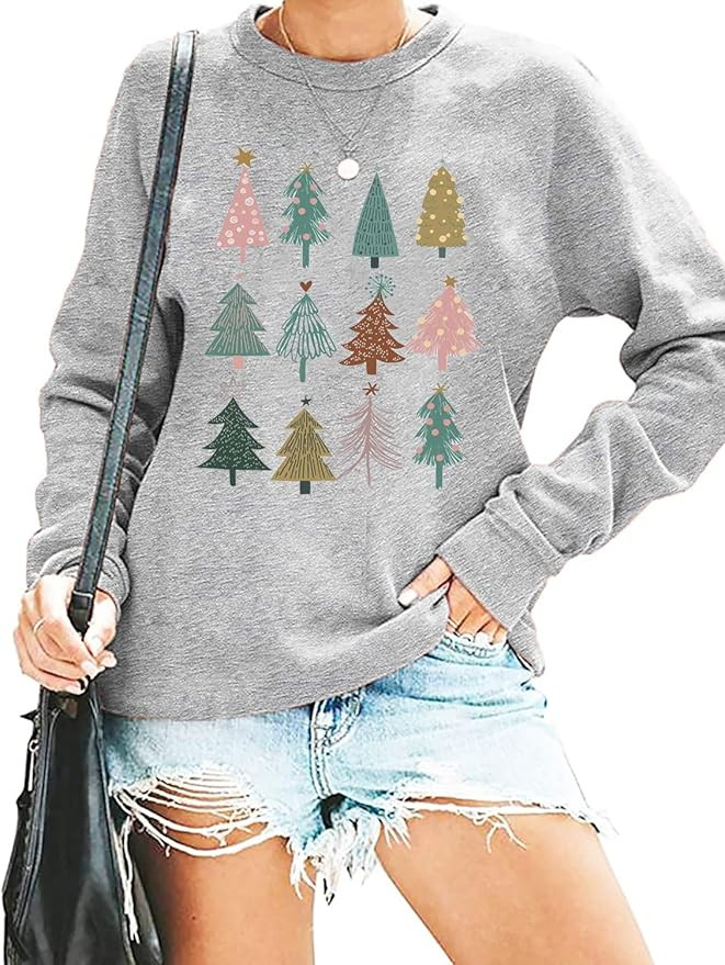 Christmas Trees Sweatshirt Women Cute Xmas Graphic Long Sleeve Tees Shirt Winter Holiday Pullover... | Amazon (US)