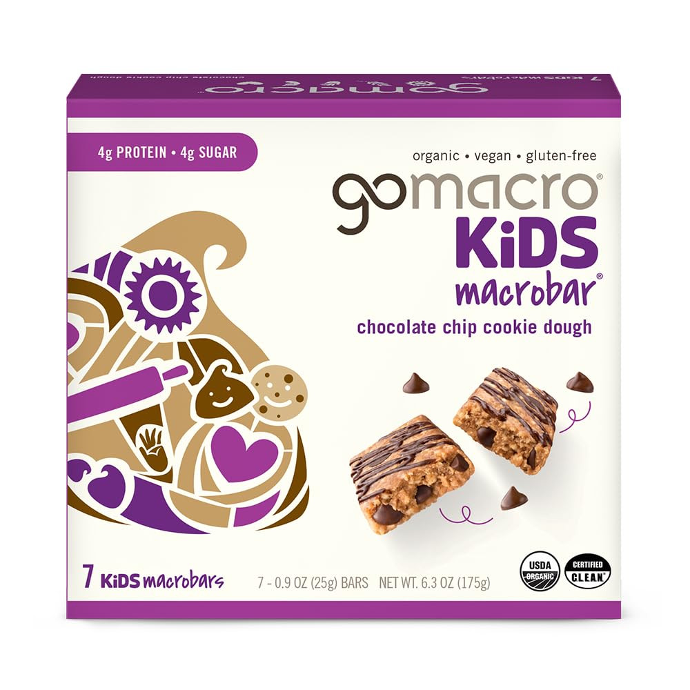 Gomacro, Macrobar Kids Chocolate Chip Cookie Dough Organic 7 Count, 6.3 Ounce | Amazon (US)