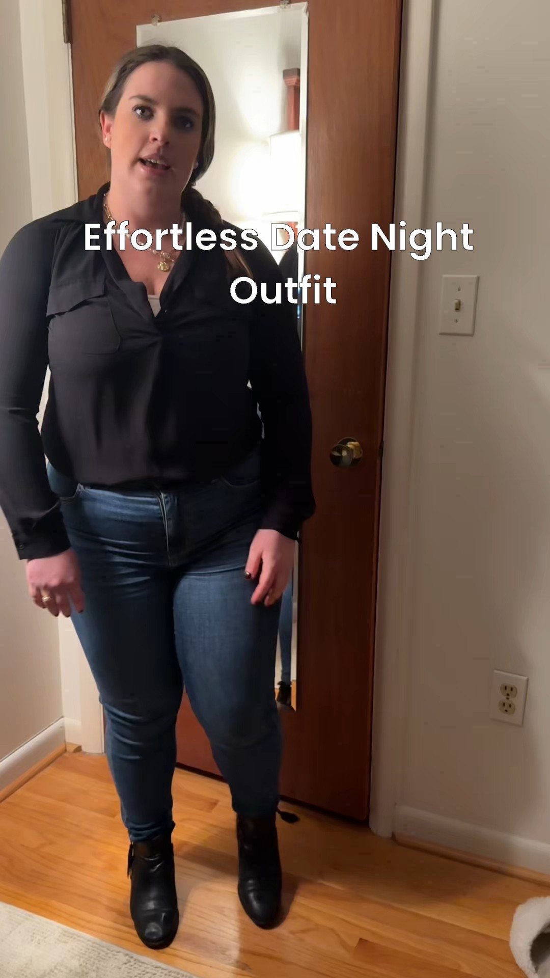 Date night vibes 🖤 Black LOFT blouse, American Eagle jeans, and my favorite boots from South Moon Under. All linked on LTK ✨

#LTKootd #LTKWorkwear