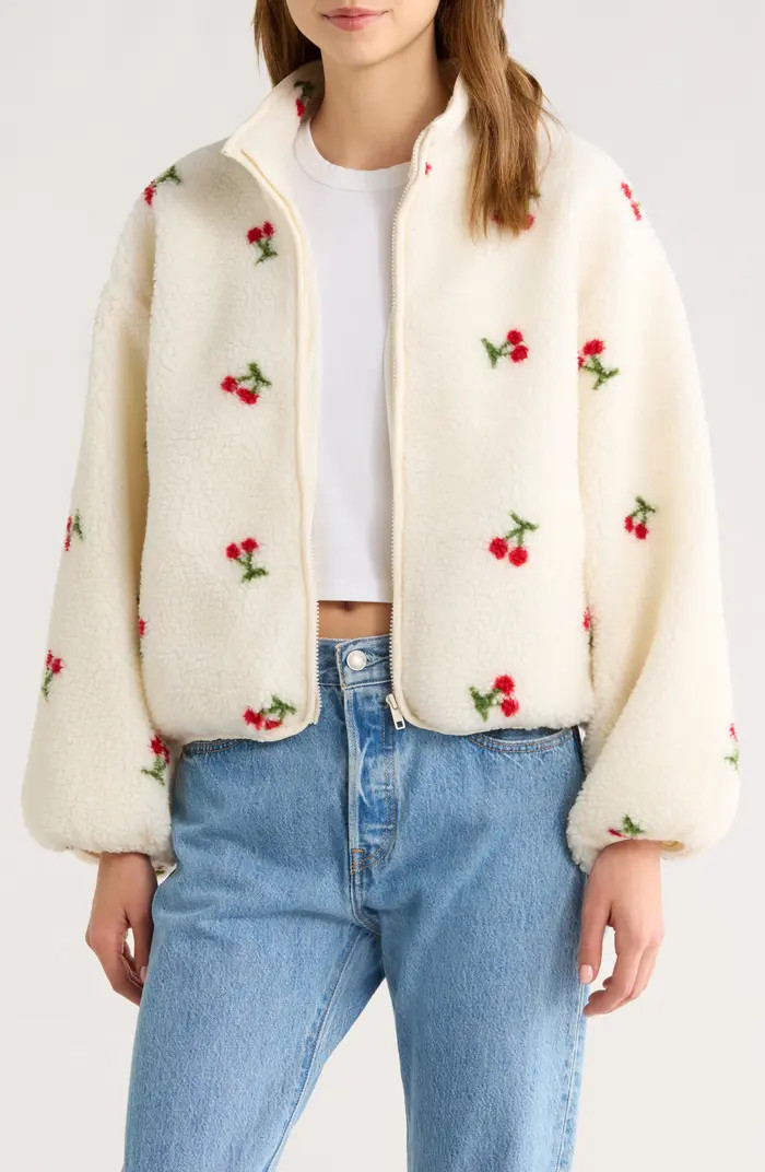Cherry Print High Pile Fleece Jacket | Nordstrom