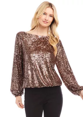 Karen Kane Women's Sequin Boatneck Top, Small | Belk