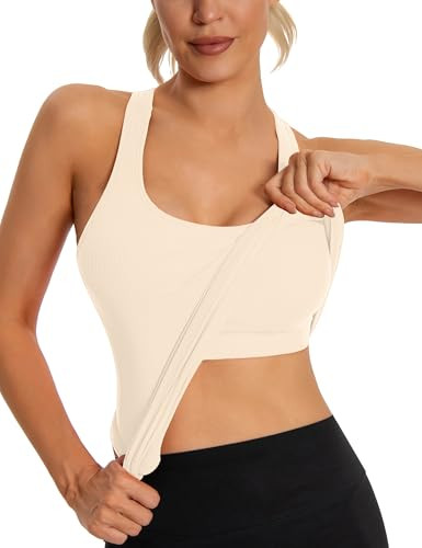 MathCat Seamless Workout Tank Top for Women with Built in Bra, Padded Racerback Ribbed Athletic Y... | Amazon (US)