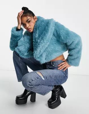 ASYOU cropped faux fur jacket in blue | ASOS | ASOS (Global)