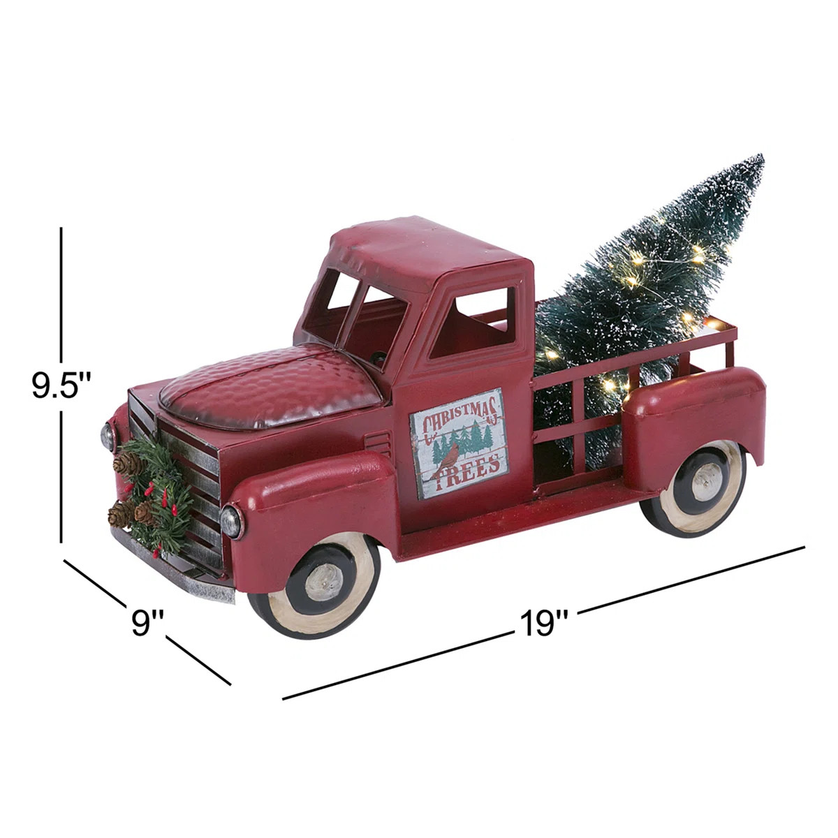 Vintage Red Metal Truck With Illuminated Christmas Tree Décor | Wayfair North America