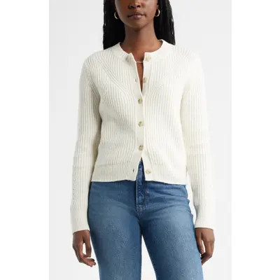 caslon(r) Shaker Stitch Pointelle Pima Cotton & Merino Wool Cardigan in Black at Nordstrom, Size X-Large | Nordstrom