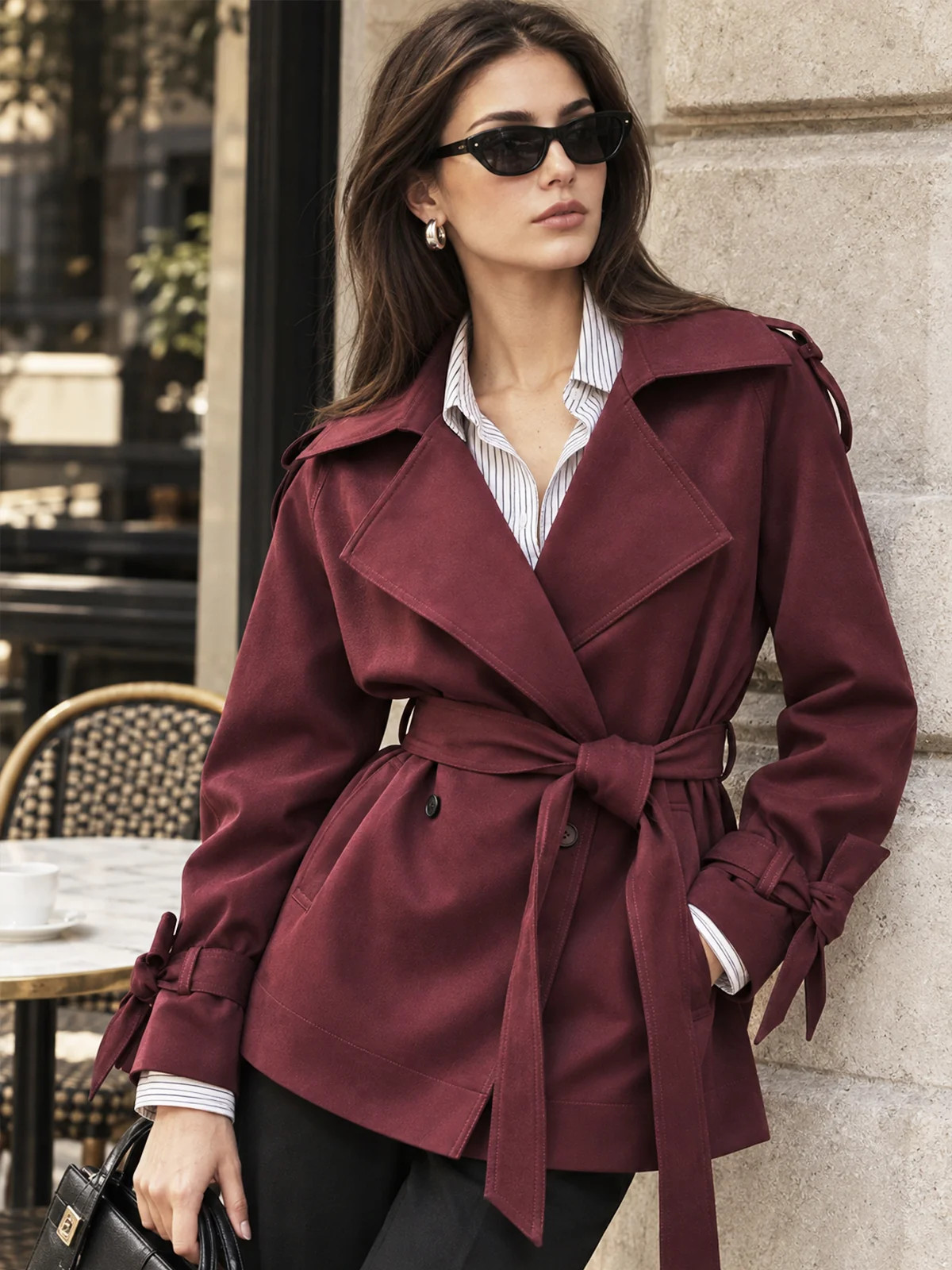 Belted Double\u2011Breasted Trench Coat | Commense