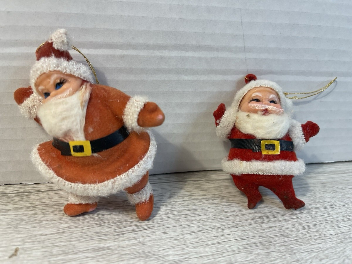 Vintage Dancing Santa’s Flocked Christmas Ornaments Pair of 2 Pre Owned  | eBay | eBay US