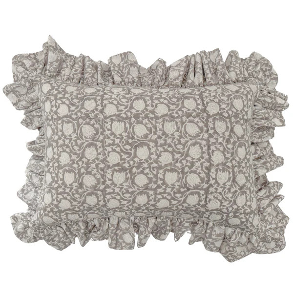 Greige Floral Ruffle Pillow Cover | Hackner Home (US)