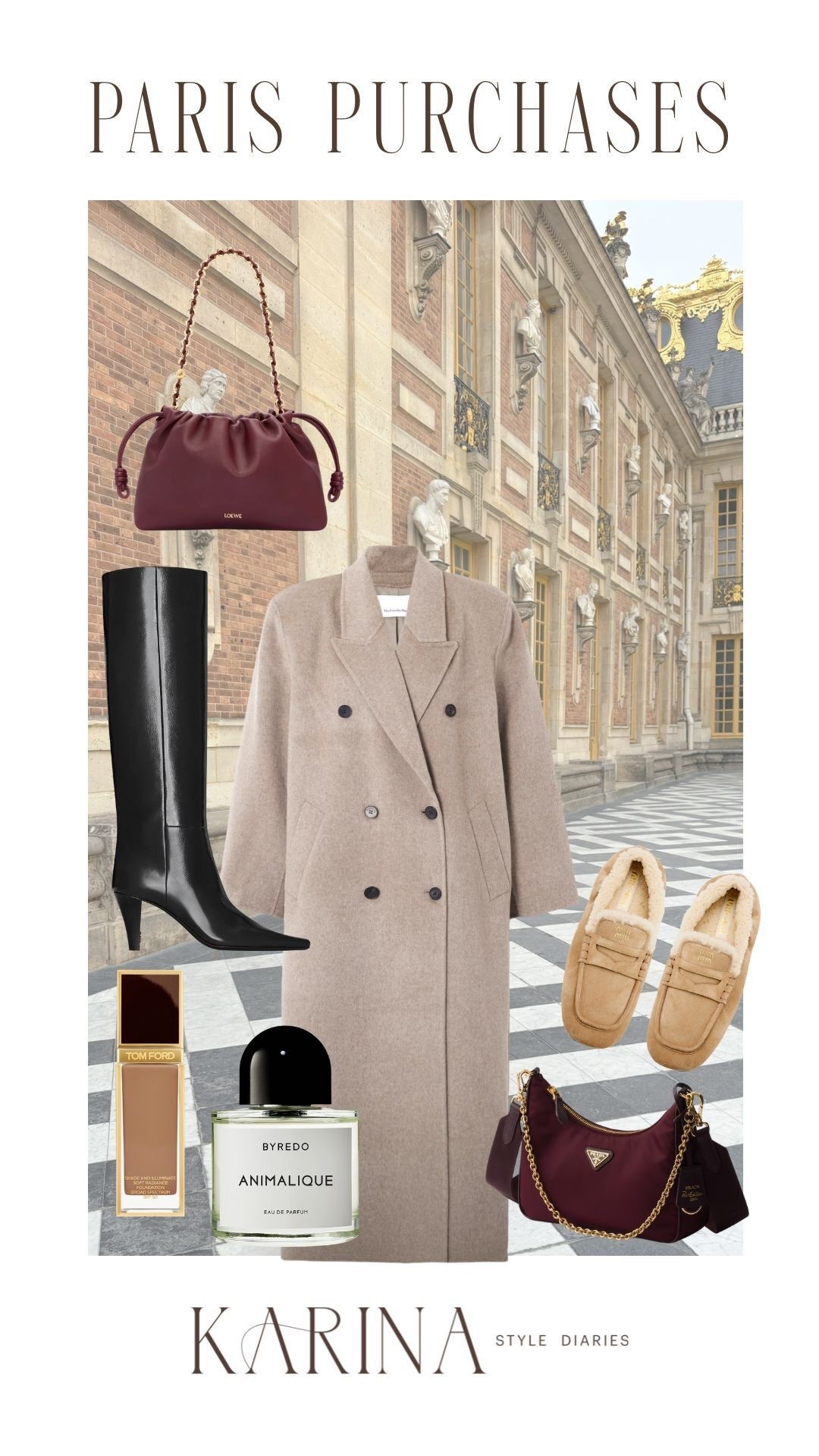 Some splurges from Paris! New staples include this stunning wool coat, burgundy bags from Prada and Loewe, black Saint Laurent boots, Tom Ford foundation, Miu Miu slippers and Byredo’s Animalique fragrance. 

#LTKItBag #LTKStyleTip #LTKShoeCrush