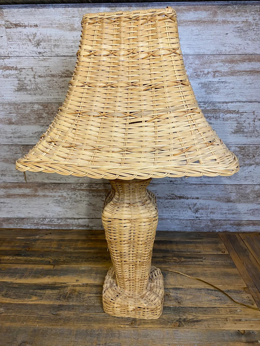 Vintage Wicker Rattan Lamp | Etsy (US)