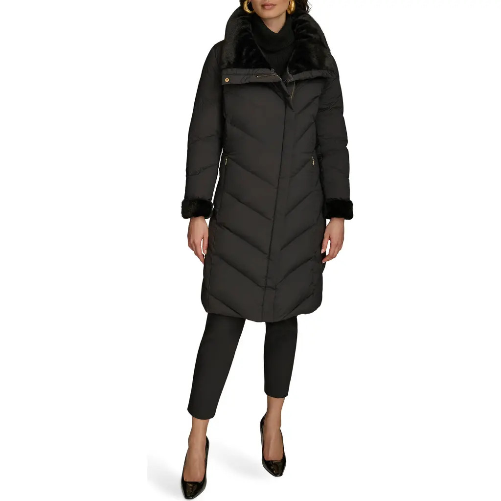Donna Karan New York Water Resistant Chevron Down Puffer Coat in Black at Nordstrom, Size Small | Nordstrom
