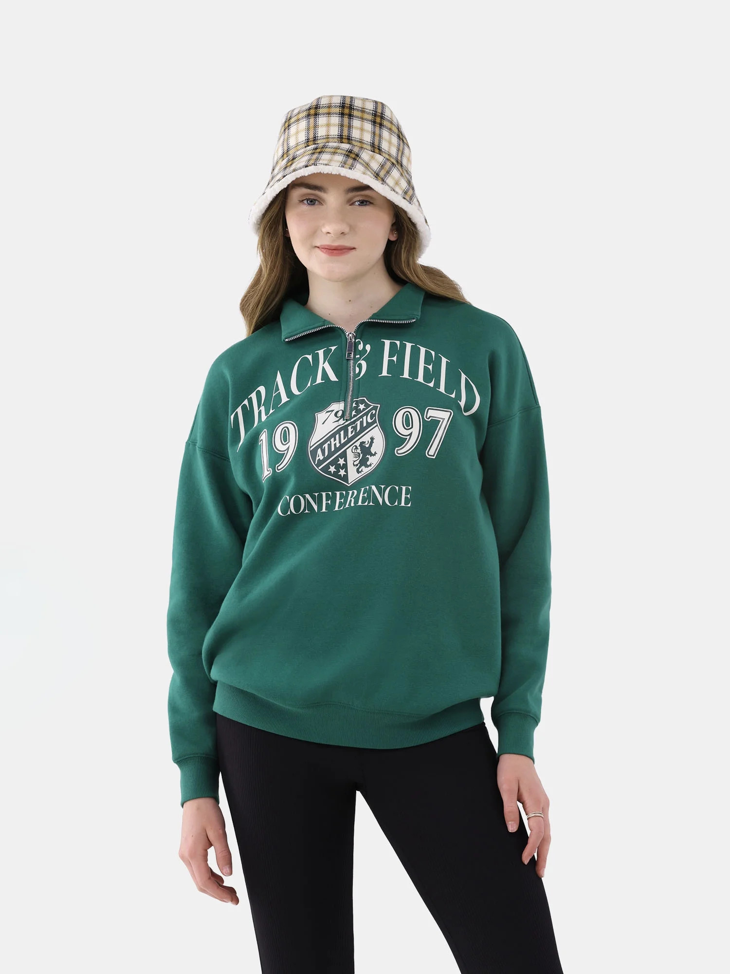 No Boundaries Quarter Zip Graphic Sweatshirt, Women’s and Women’s Plus - Walmart.com | Walmart (US)