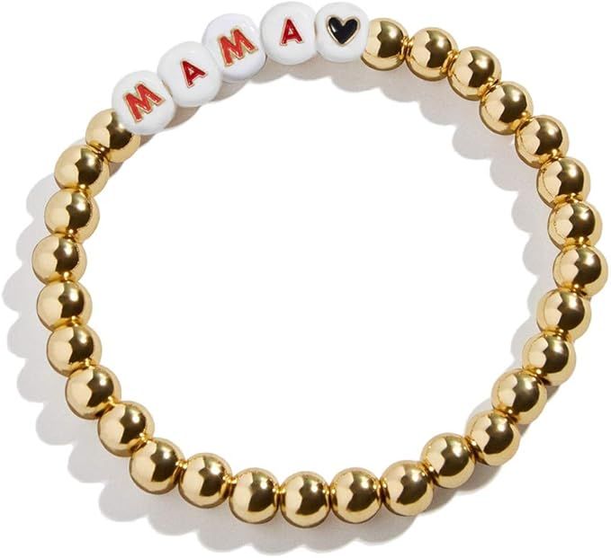 14K Gold Plated Beaded Bracelets Letter Stretch Dainty Stackable Bracelet for Women Girls | Amazon (US)