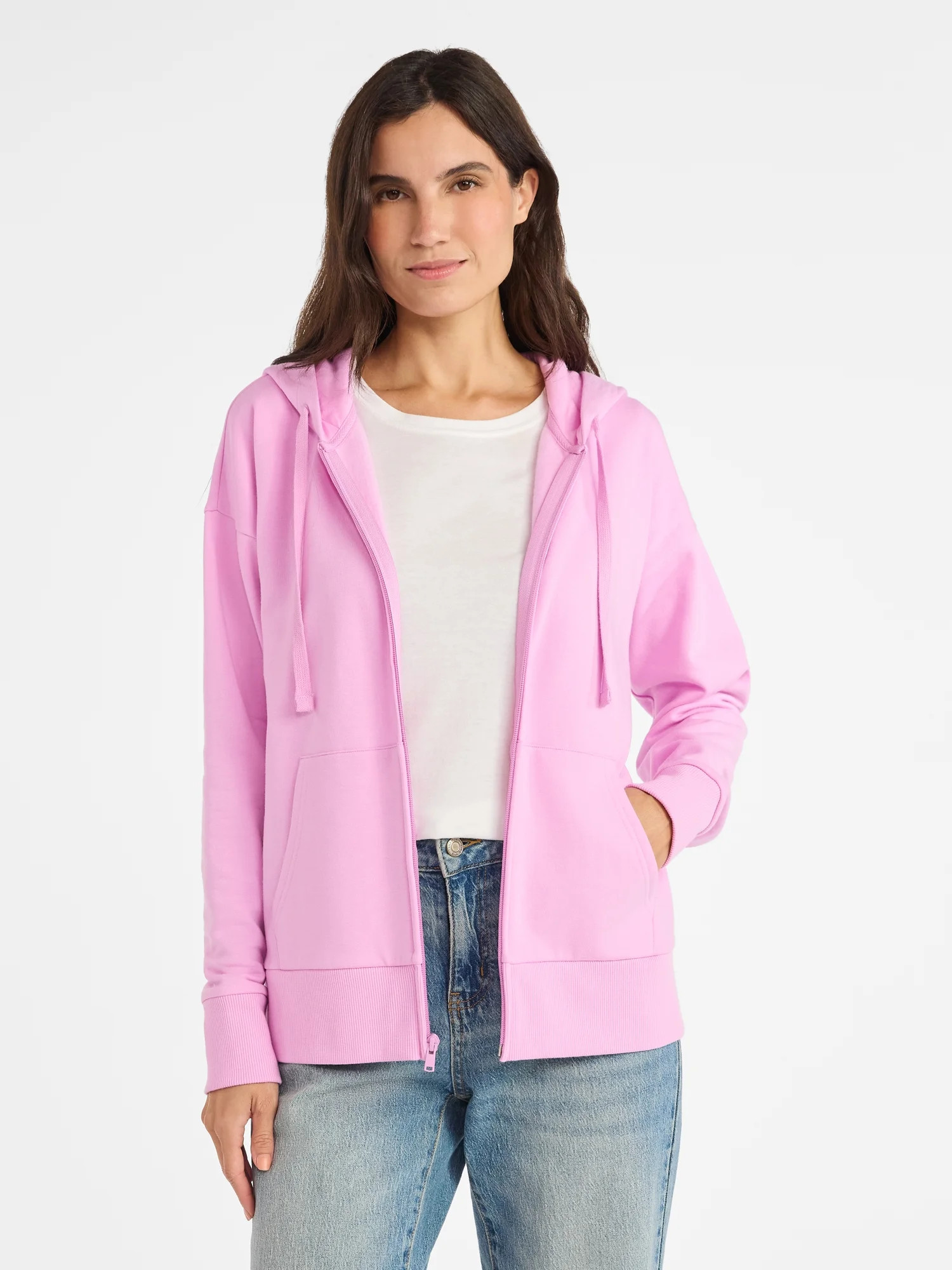 Time and Tru Women's and Women’s Plus Zip Front Fleece Hoodie Jacket, Sizes XS-4X | Walmart (US)