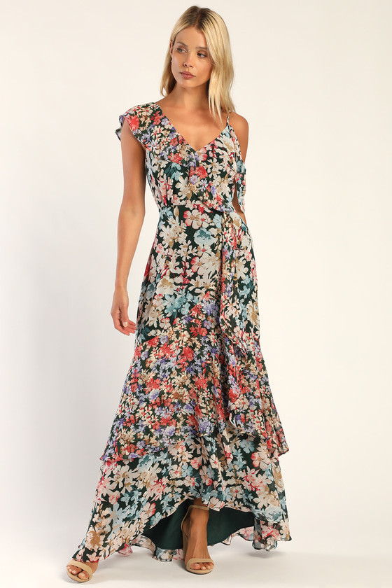 Radiant Hunter Green Floral Print Chiffon Maxi Dress | Lulus (US)