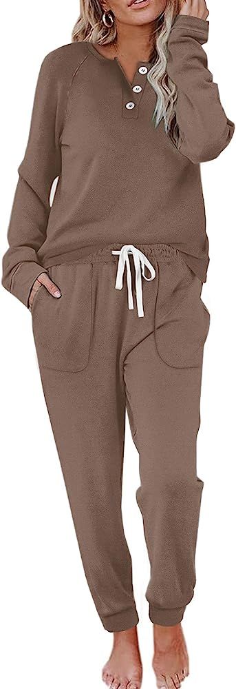 WIHOLL Two Piece Outfits for Women Lounge Sets Button Down Sweatshirt Sweatpants Sweatsuits Set with | Amazon (US)