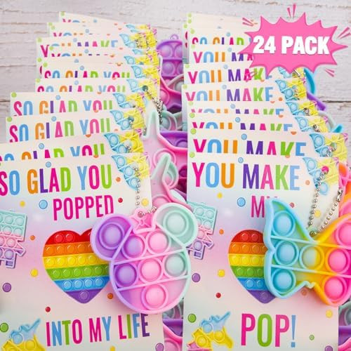 ORIENTAL CHERRY Valentines Day Gifts for Kids - 24 Valentines Cards with Pop Bubbles Bulk- Valent... | Amazon (US)
