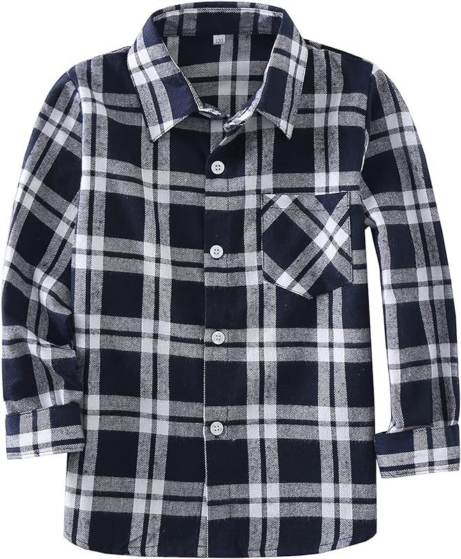 Little Girls' Boys' Long Sleeve Button Down Plaid Flannel Shirt | Amazon (US)