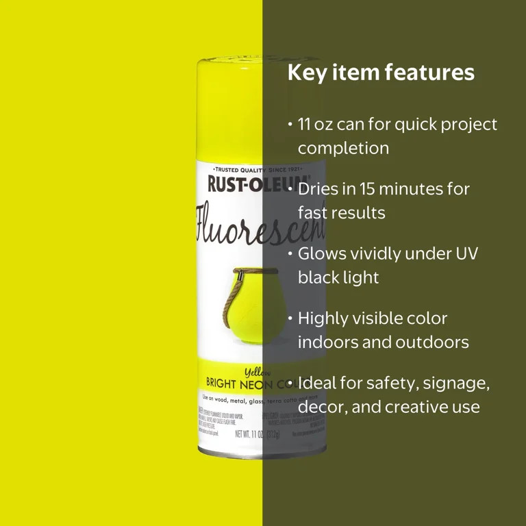 Yellow, Rust-Oleum Fluorescent Spray Paint-342571, 11 oz | Walmart (US)