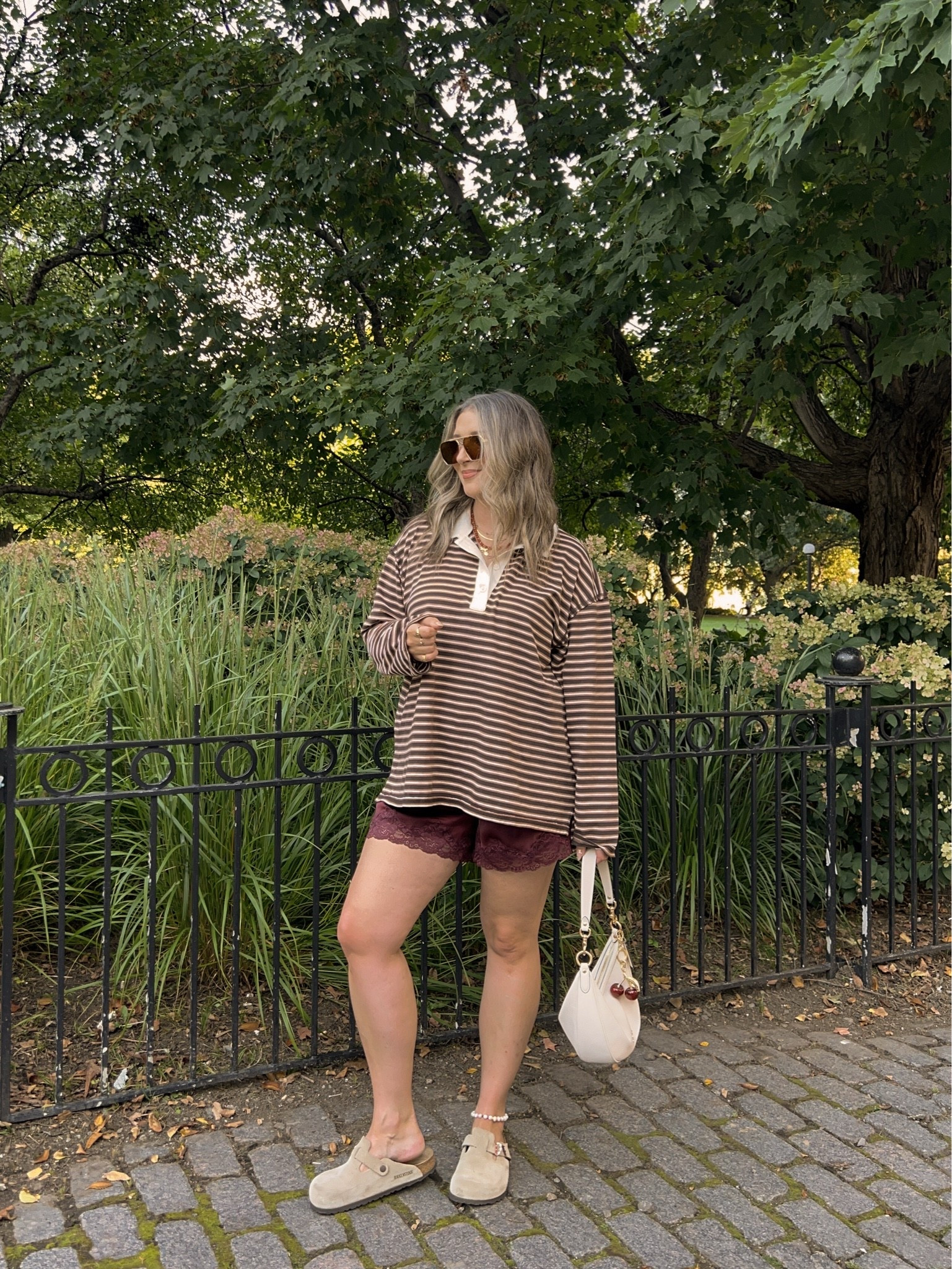 Early fall outfit! Wearing L in the striped polo top and M in the lace shorts. I’m a 9.5-10 shoe and wear a 40 in the Birkenstock clogs

#LTKfall #LTKsale #LTKstyletip