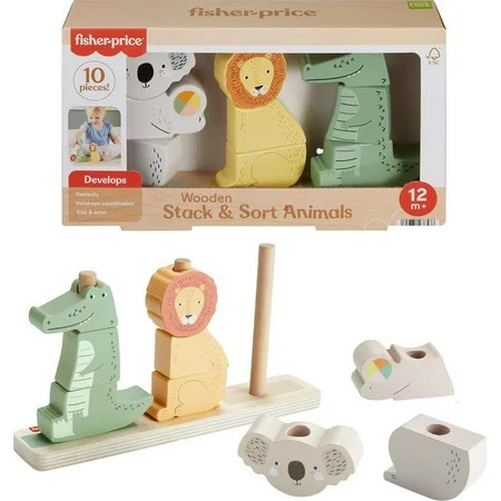 Fisher-Price Wooden Stack & Sort Animals Stacking Toy for Development Play, Baby & Toddler 1Y+, 10 Pcs | Walmart (US)