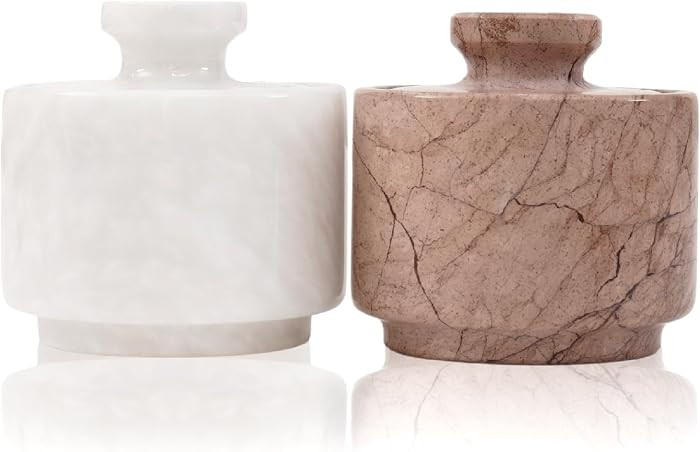 MARBLOUS KRAFTS Marble Salt Cellar with Lid 3" White and Marinara Salt, Pepper Bowls, Seasoning C... | Amazon (US)