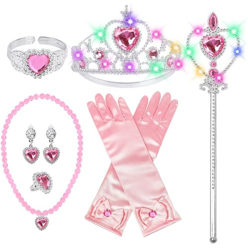 Princess Accessories Light Up Wand Crown Princess Tiara for Little Girls,7Pcs Toddler Dress Up Accessories Glove Necklace Earrings Bracelet and Ring Gift Set for 3-6 Kids | Amazon (US)