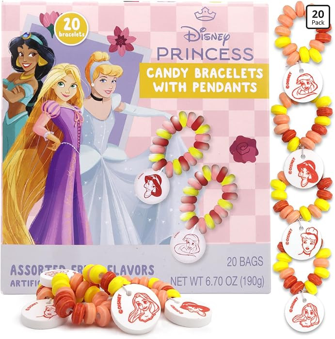 Disney Princess Candy Bracelets, Edible Jewelry with Character Charms, Individually Wrapped Party... | Amazon (US)