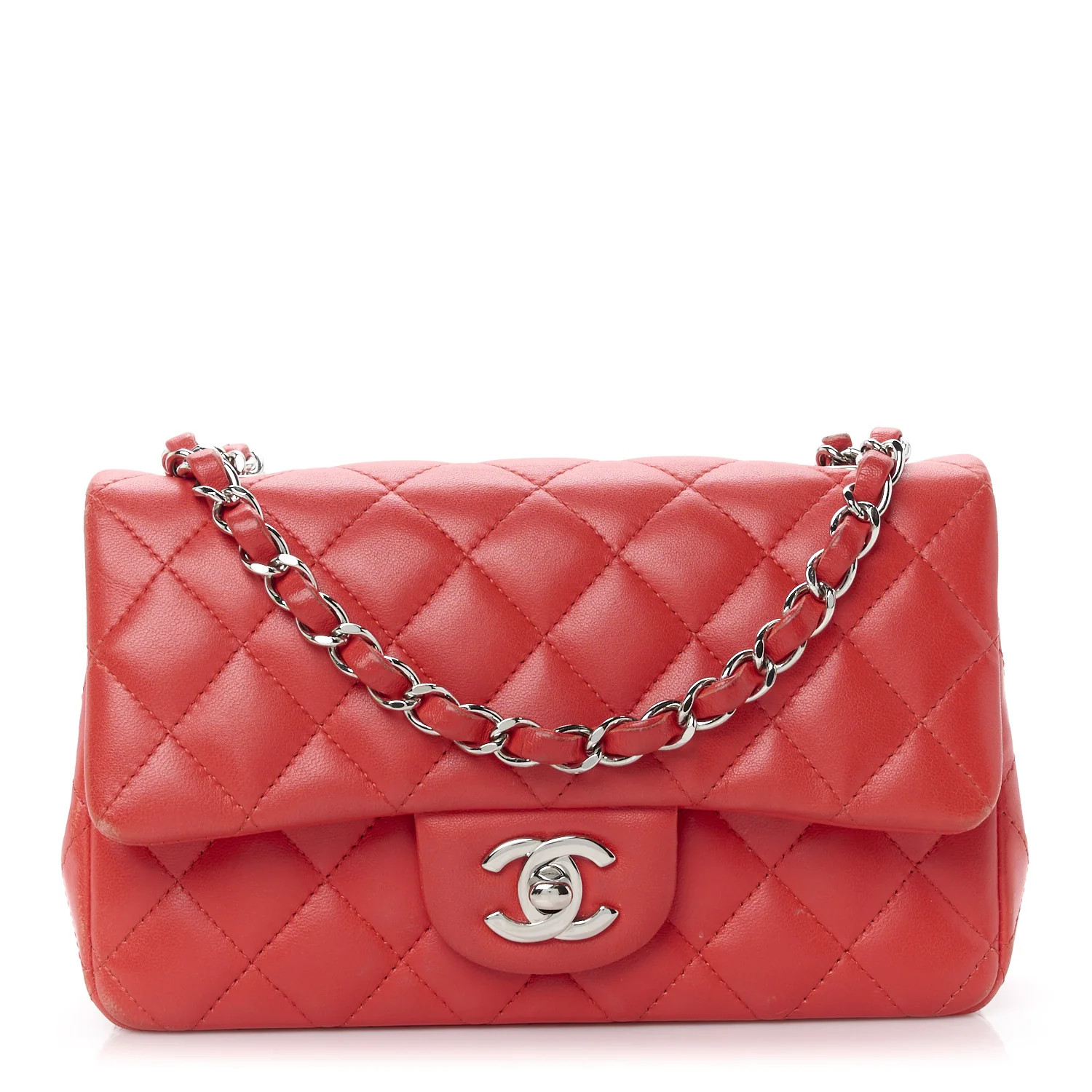 Lambskin Quilted Mini Rectangular Flap Red | FASHIONPHILE (US)