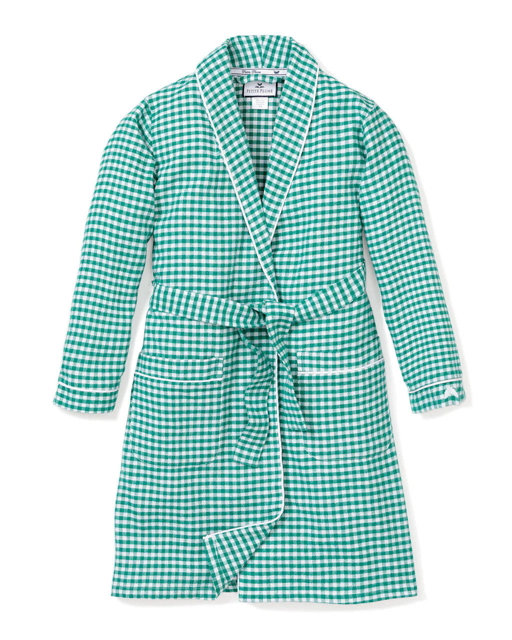 Children's Green Gingham Flannel Robe | Petite Plume