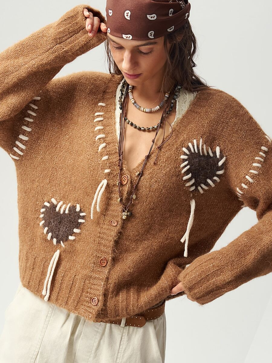 Bohemela Brown And Cream Drop Shoulder Cardigan Brunch Autumn Boho Thanksgiving | SHEIN