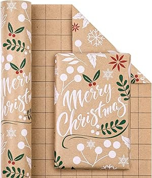 WRAPAHOLIC Kraft Christmas Wrapping Paper - Mini Roll - 17 Inch X 33 Feet - Merry Christmas Lette... | Amazon (US)