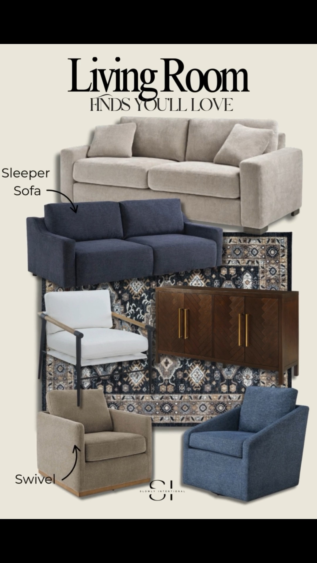 Okay, Sam’s Club is seriously stepping up their game! This whole setup looks high-end but the prices are so good I had to share. From the neutral sleeper sofa to the cozy swivel chairs and that bold rug, everything feels stylish and practical. The dark wood sideboard with gold handles? Total designer look for less.

#LTKHome