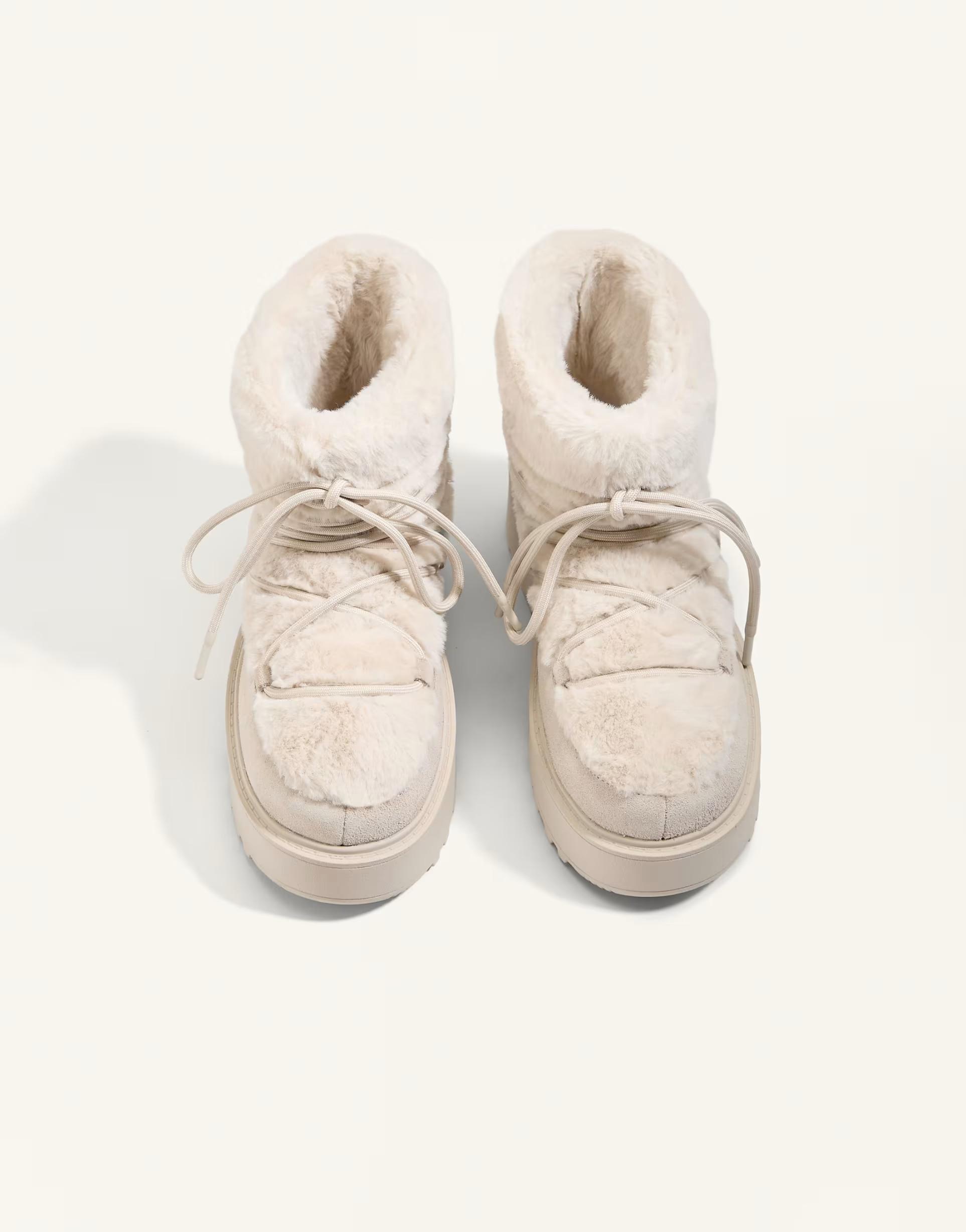 OYSHO Faux-fur and split-leather lace-up boots in beige | ASOS (Global)