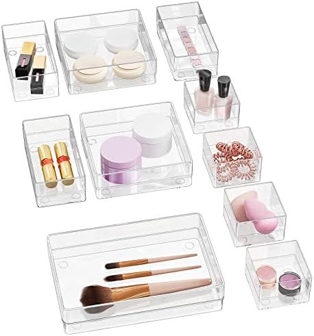 10 Pcs Lolalet Stackable Clear Makeup Drawer Organizers Tray, Multi-size Acrylic Desk Drawer Divi... | Amazon (US)