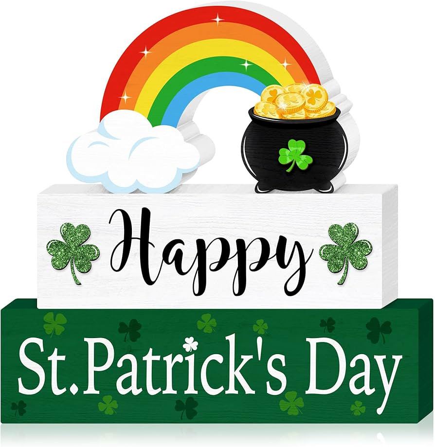 St. Patrick's Day Rainbow Table Sign Decor, Shamrocks Wooden Centerpieces Table Top Sign Tiered T... | Amazon (US)