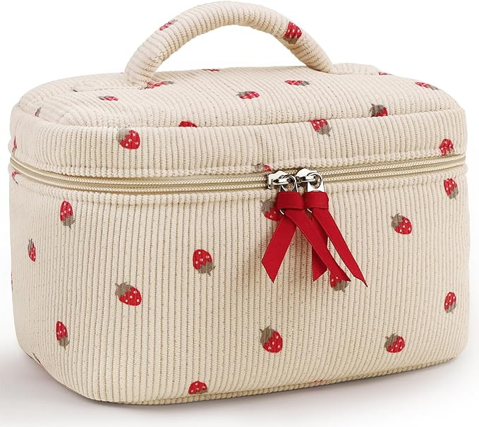 Prite Corduroy Large Travel Quilted Makeup Bag for Women Floral Cotton Cosmetic Bag Coquette Aest... | Amazon (US)