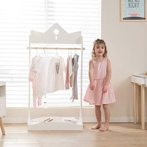 JOLIE VALLÉE TOYS & HOME 2-in-1 Kids Wood Armoire Wardrobe Crown Clothes Rack, White Baby Clothe... | Amazon (US)