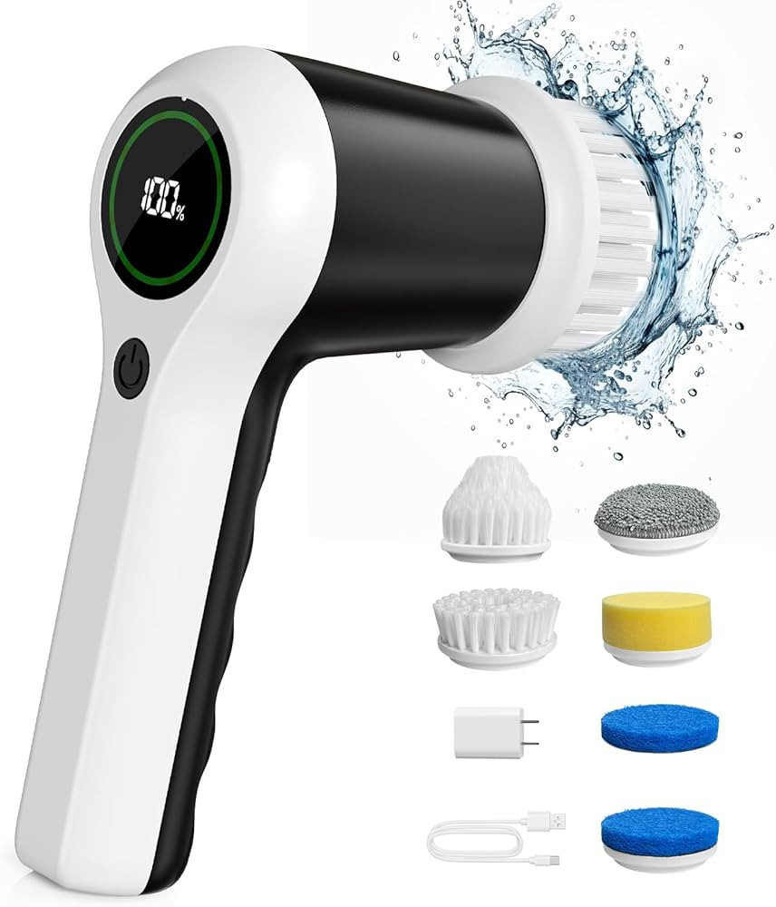 Electric Spin Scrubber, Cordless Shower Scrubbers with Battery Level Display, 2 Speeds Electric S... | Amazon (US)