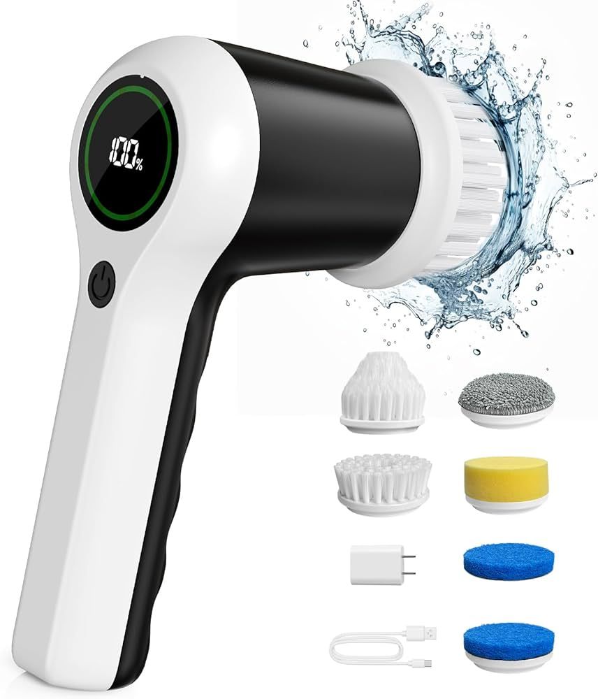 Electric Spin Scrubber, Cordless Shower Scrubbers with Battery Level Display, 2 Speeds Electric S... | Amazon (US)